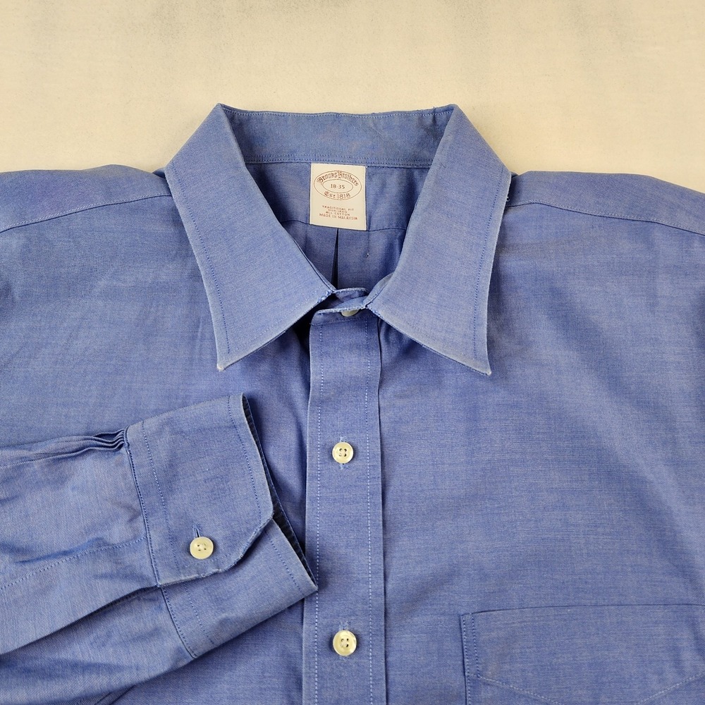 Brooks Brothers Dress Shirt Mens 18-35 XXL Blue Button Up Cotton Non Iron L/S‎